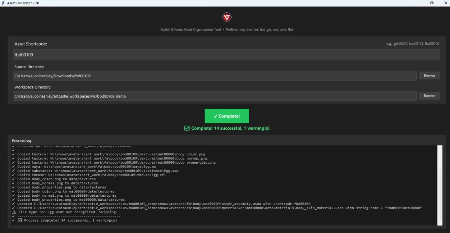 Asset organizer tool interface from Ashley Aucoin’s Meta workflow portfolio