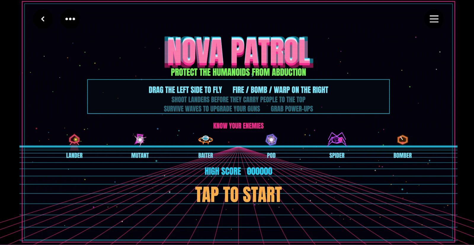 Nova Patrol — start screen